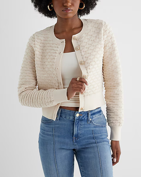 Textured Velvet Novelty Button Cardigan | Express