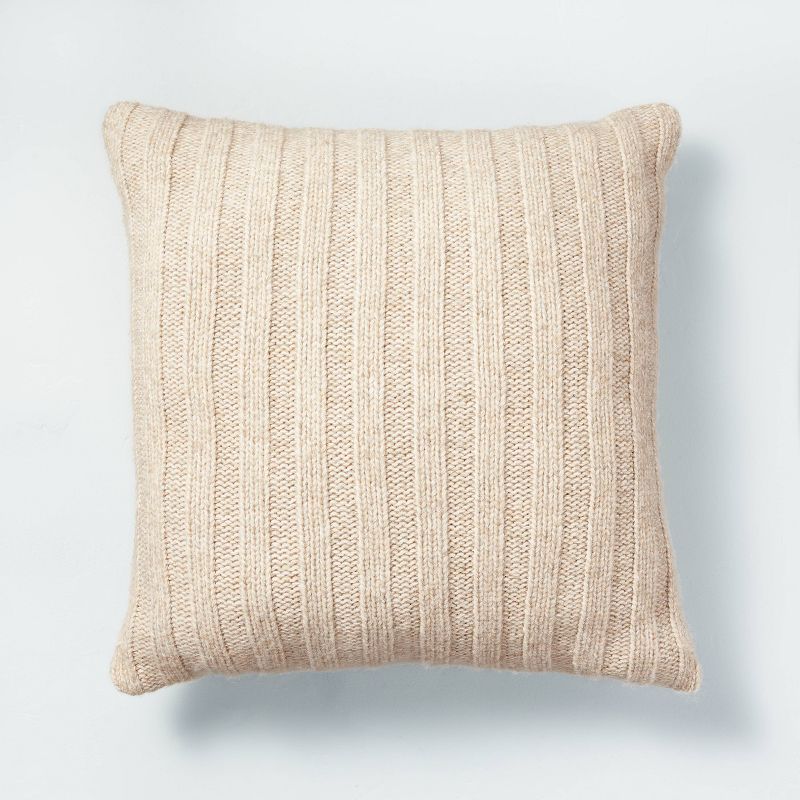 24"x24" Rib Knit Square Throw Pillow Oatmeal - Hearth & Hand™ with Magnolia | Target