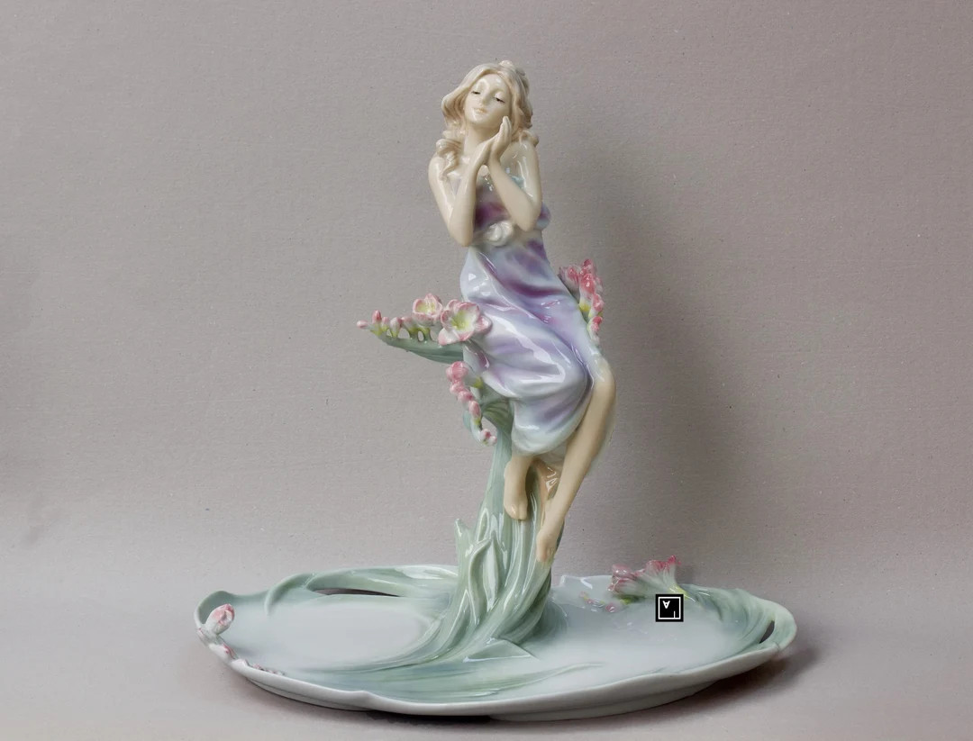 Art Nouveau Fine Porcelain Centerpiece  Tray with Girl and Flowers | Etsy (US)