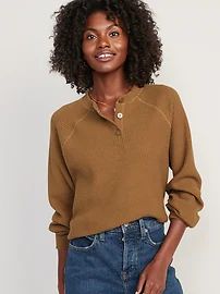 Thermal-Knit Raglan-Sleeve Henley T-Shirt for Women | Old Navy (US)