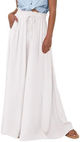 PRETTYGARDEN Women's 2026 Summer Wide Leg Palazzo Pants High Waisted Flowy Pockets Spring Casual ... | Amazon (US)
