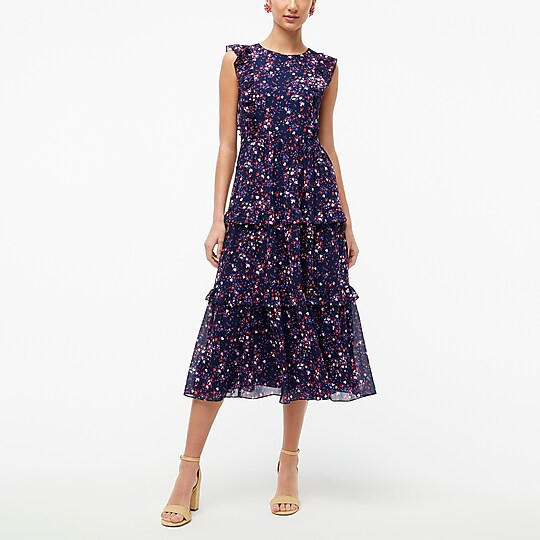 Sleeveless floral ruffle tiered maxi dress | J.Crew Factory