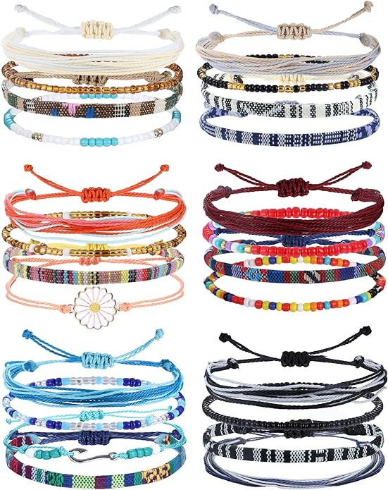 LOLIAS 24 Pieces Ankle String Bracelets for Women Surfer Wave Boho Bracelet Adjustable Handmade F... | Amazon (US)