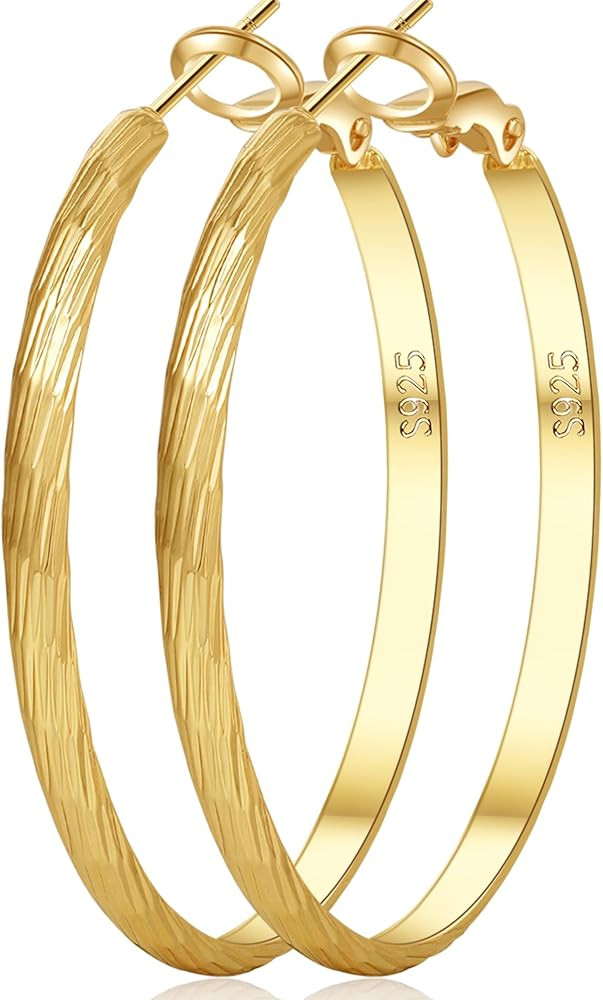 Large Gold Hoop Earrings for Women 925 Sterling Silver Hoop Earrings Hypoallergenic Lightweight W... | Amazon (US)