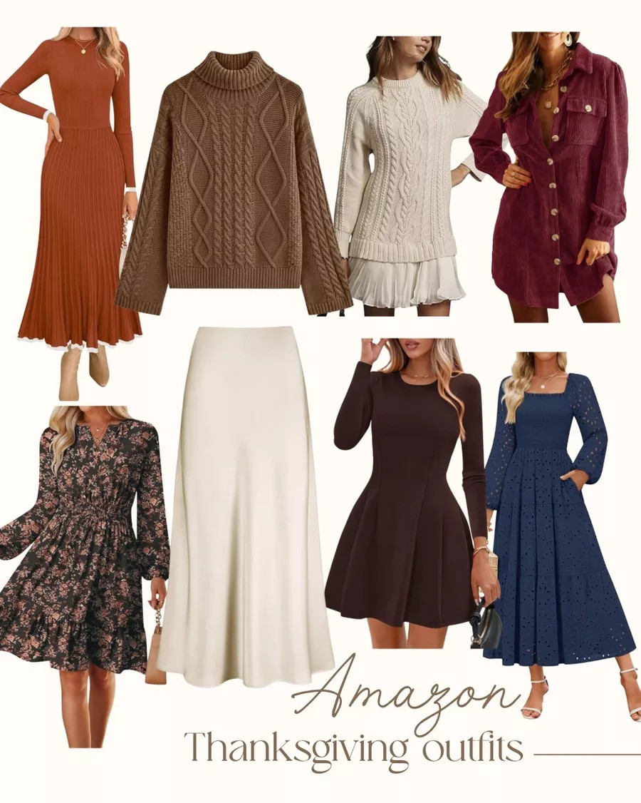 Amazon Thanksgiving Outfits 🦃🍂 Found it on Amazon, Amazon fashion, Thanksgiving Outfits, outfit inspo, holiday wear, holiday fashion, maxi dress, mini dress, satin skirt, sweater

 

 #LTKHoliday #LTKootd #LTKStyleTip