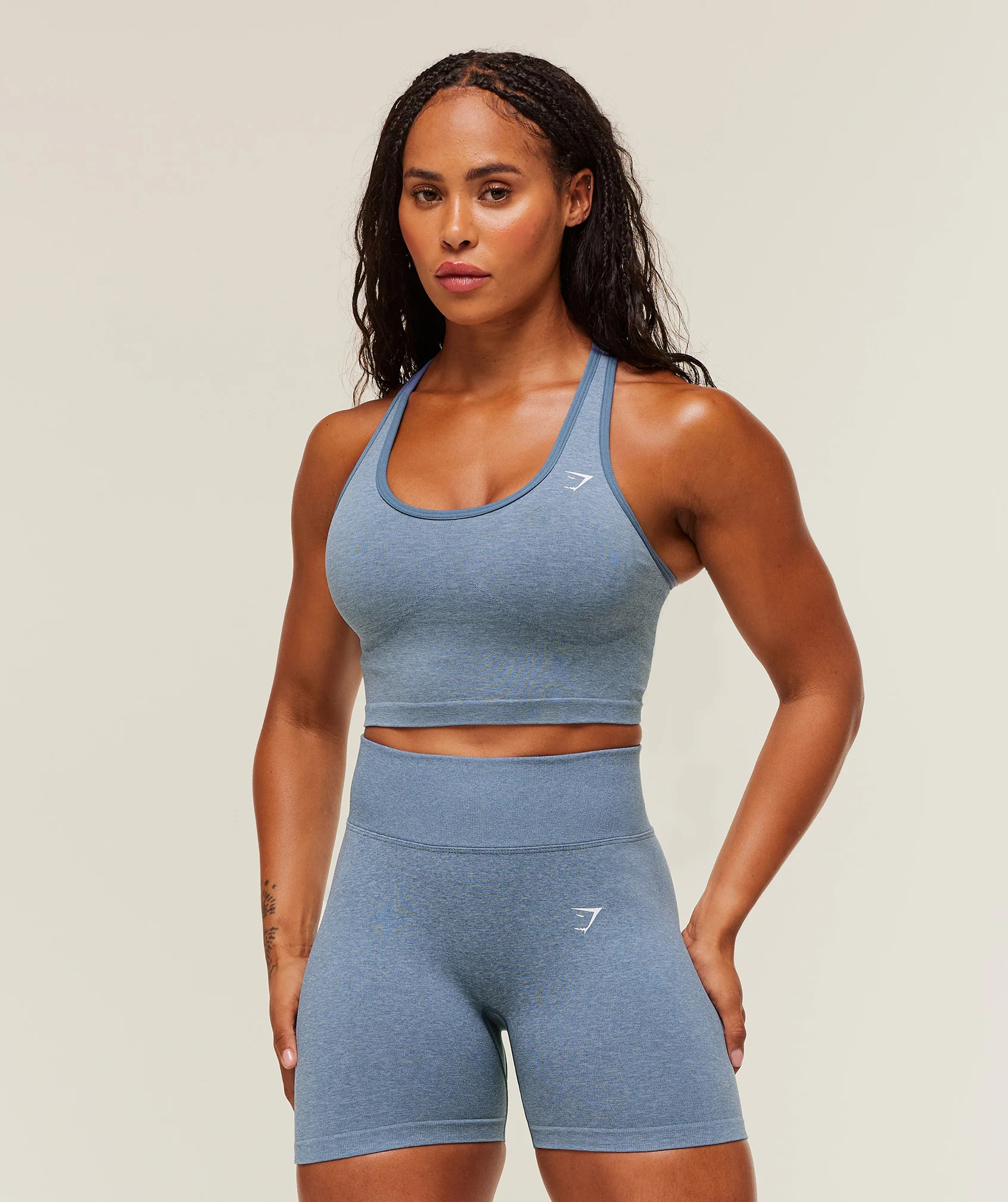 Gymshark Lift Seamless Shelf Midi Tank - Worn Blue/Peri Blue Marl | Gymshark US