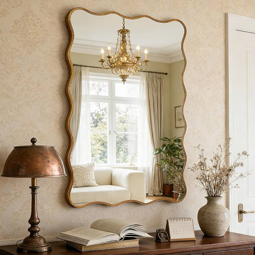 SHYFOY Wall Mirror Decorative, Antique Mirror Gold Wavy Mirrors 20x30\u201d Irregular Mirrors Asy... | Amazon (US)