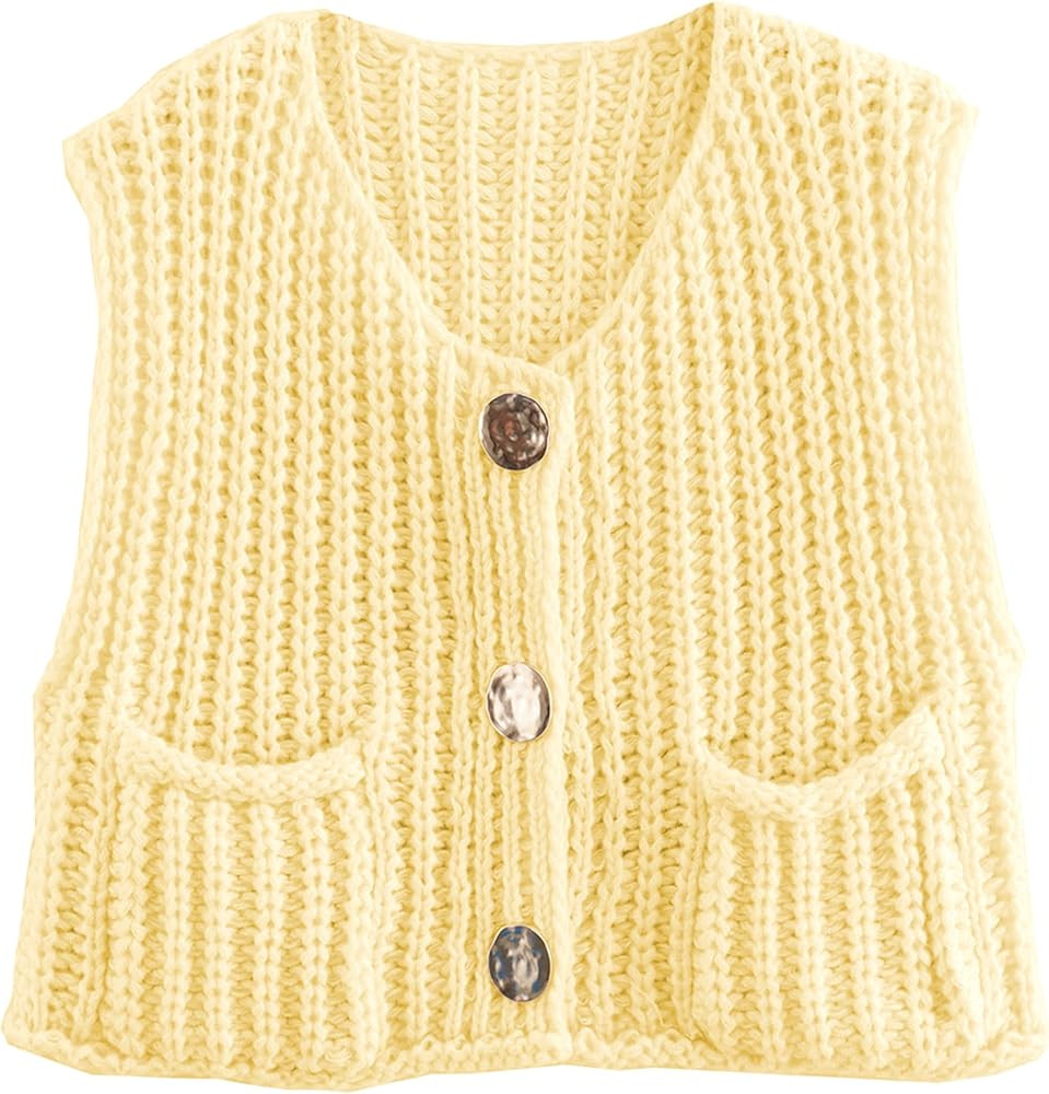 Hixiaohe Womens Crochet Chunky Knit Top Sleeveless Button Down Crop Tops Trendy Cardigan Sweater ... | Amazon (US)