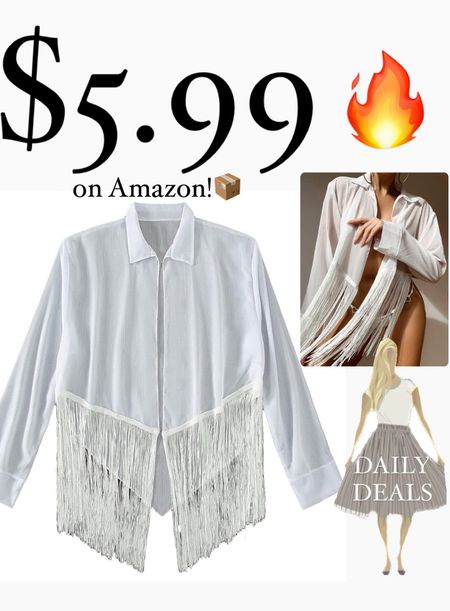 Amazon Deal under $10! 🔥📦
White kimono with fringe. 
Perfect for a country concert outfit or festival outfit!

#LTKfindsunder50 #LTKsalealert #LTKFestival