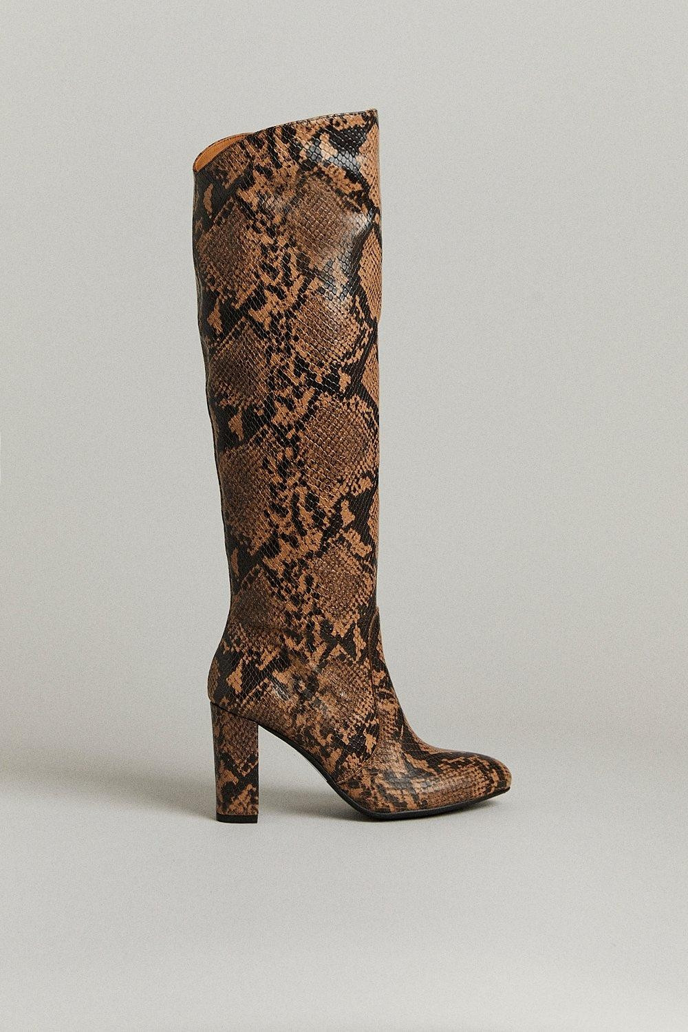Premium Snakeskin Leather Long Heeled Boot | Karen Millen UK & IE