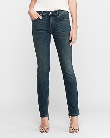 mid rise dark wash skinny jeans | Express