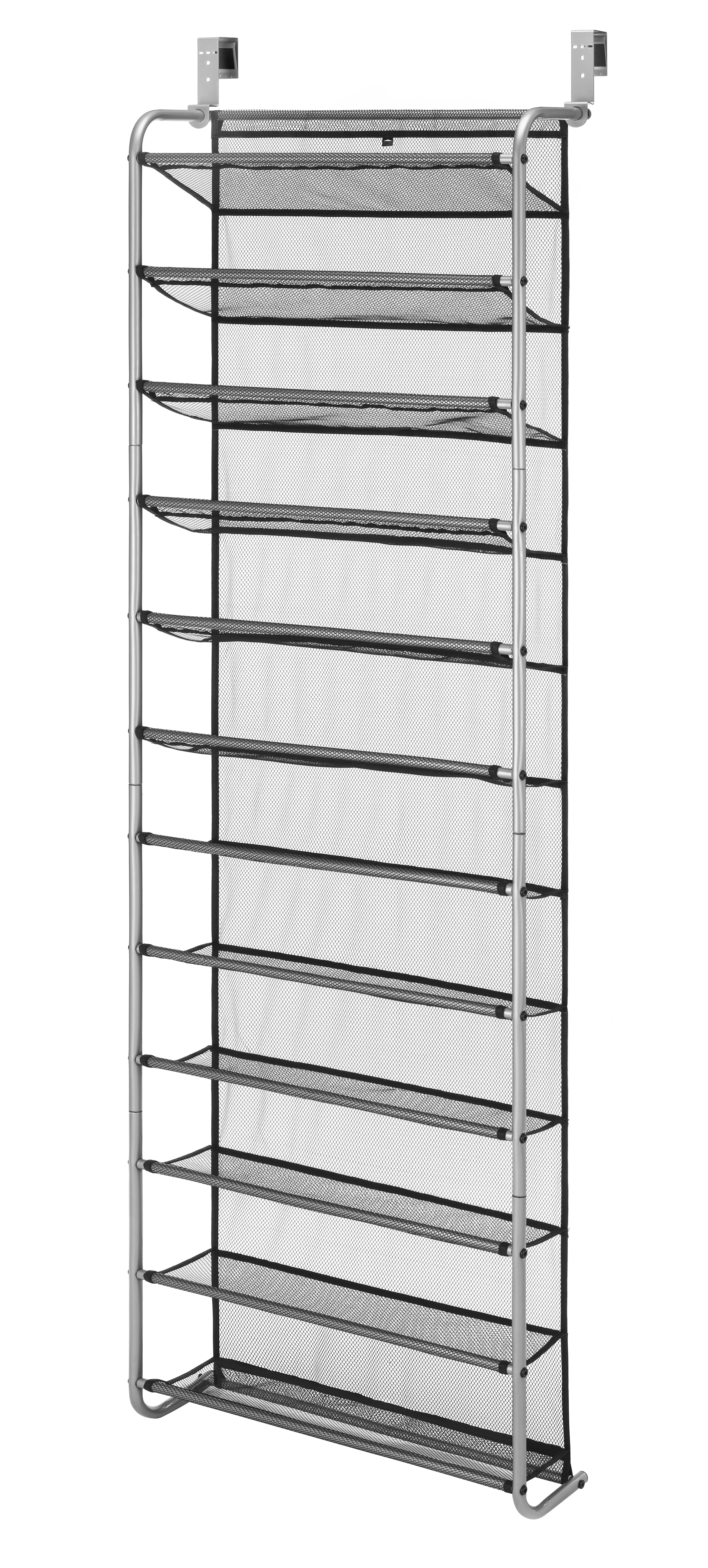 Mainstays 36 Pair Over-the-Door Shoe Organizer Rack for 36 Pairs, 12 Tier, Metal, Gray | Walmart (US)