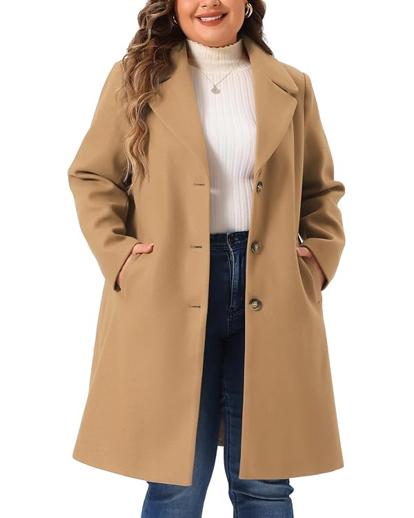 Agnes Orinda Plus Size Winter Coat for Women Mid Length Notch Lapel Single-Breasted Pea Coat Jack... | Amazon (US)