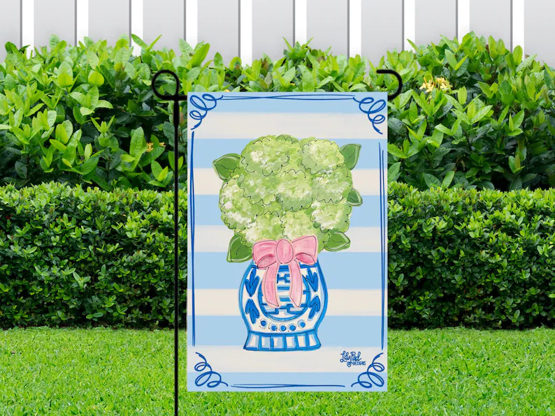 Limelight hydrangea with bow garden flag | Etsy (US)