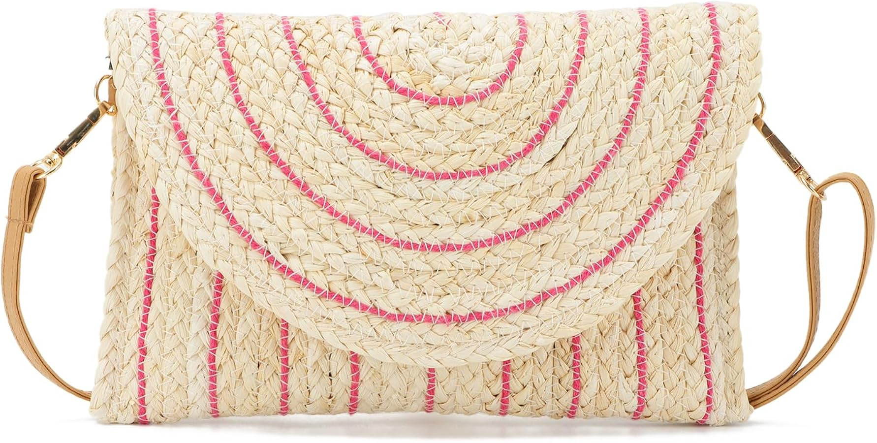 KUANG! Straw Shoulder Bag for Women Woven Purse Beach Envelope Clutch Straw Wallet Crossbody Bag | Amazon (US)