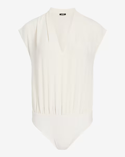 V-Neck Pleated Shoulder Gramercy Thong Bodysuit | Express