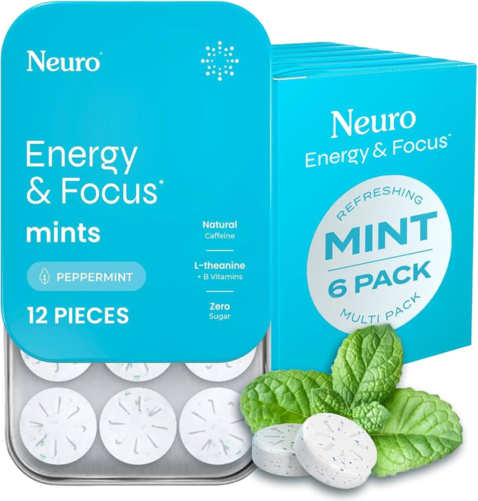 Neuro Energy & Focus Mints - Sugar Free Breath Mints with 80mg Natural Caffeine, B Vitamins & L-T... | Amazon (US)
