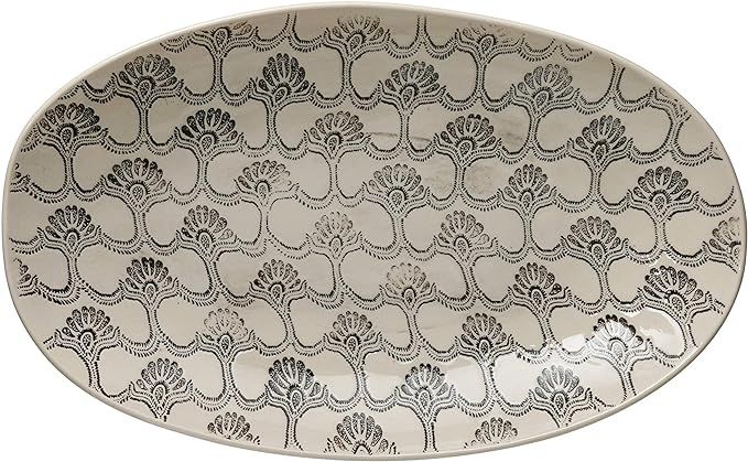 Creative Co-Op Hand-Stamped Stoneware Serving Bowl with Embossed Pattern, Black & Cream Color | Amazon (US)