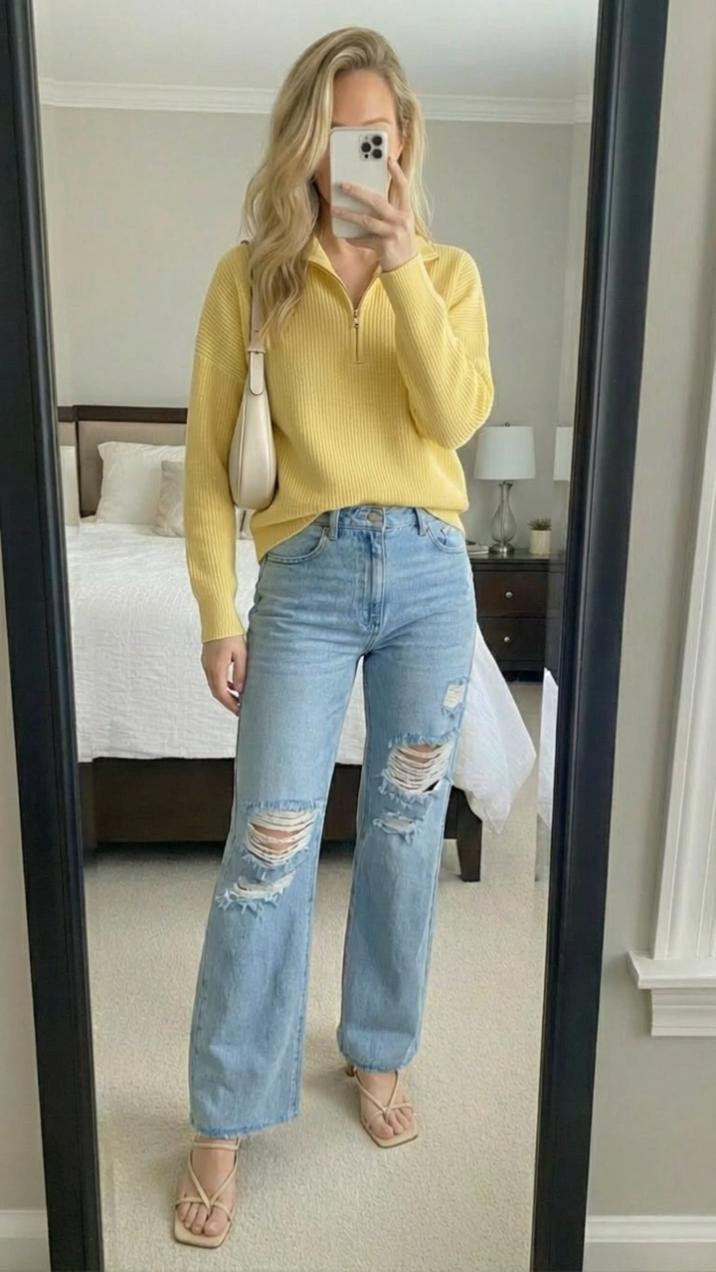 Spring sunshine vibes! ☀️💛
This yellow sweater is giving me all the happy spring energy! The cheerful color is perfect for the season and instantly brightens up any outfit!
Paired it with distressed jeans, white mules, and a white purse for a fresh spring look. The combination of yellow, light denim, and crisp white is so clean and seasonally perfect!
What I love about this outfit:
✨ Yellow sweater is soft and cheerful
✨ Distressed jeans add casual charm
✨ White mules are chic and comfortable
✨ White purse keeps it light and fresh
✨ Perfect spring color palette
This outfit is ideal for spring days - coffee dates, brunch, shopping trips, running errands, or casual outings. It's comfortable but still looks polished and put together!
Yellow is such an underrated color for spring! It's bright and happy without being overwhelming. The distressed jeans keep it casual while the white accessories add polish!
Shop this spring look by following me in the LTK app 🛍️
#LTKfinds #LTKstyletip #LTKunder100 #yellowsweater #distressedjeans #whitemules #whitepurse #springoutfit #springfashion #brightcolors #casualchic #ootd #outfitinspo #springvibes #everydaystyle #colorfulstyle #wardrobestaples #springessentials #happycolors #sunshinevibes 

 

#LTKSpringSale #LTKgrwm #LTKmomlife