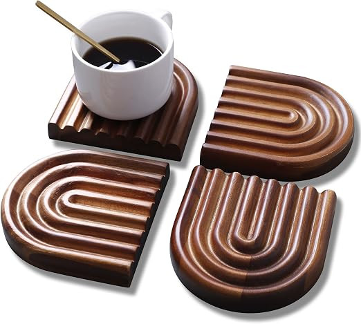 Wood Drink Coasters Set of 4,Wooden Coasters Cup Coaster for Bar, Apartment,Drink Coasters for Co... | Amazon (US)