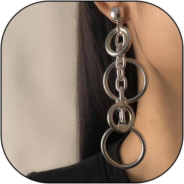 Long Chain Circle Drop Earrings for Women Multilevel Geometric Hollow Round Tassel Dangle Earring... | Amazon (US)