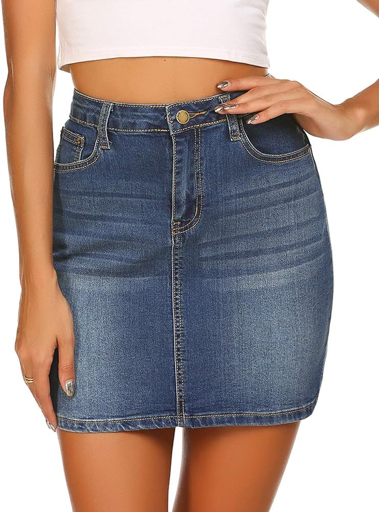 Chigant Womens Stretch High Waisted Short Mini Denim Skirt Jean Skirts(L-5XL) | Amazon (US)