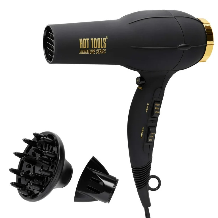 Hot Tools Pro Signature 1875W Turbo Ionic Hair Dryer, Black with Concentrator & Diffuser | Walmart (US)