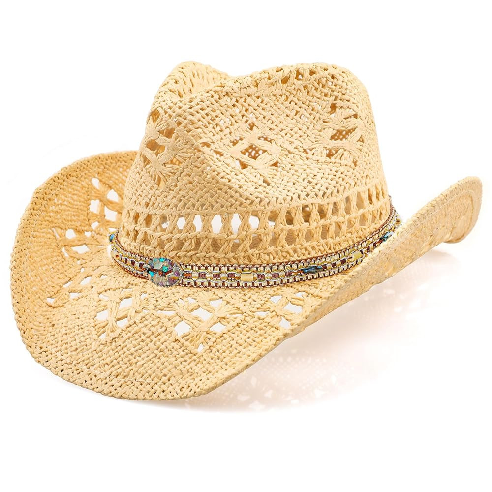 Cowboy Hat,Cowgirl Hat,Cowboy Hats for Women/Mens/Straw Wide with Shapeable Brim Cowboy Hat for W... | Amazon (US)