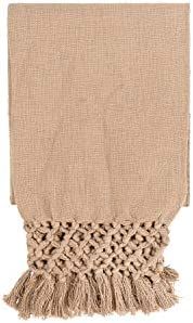 Creative Co-Op 50" L x 60" W Woven Cotton Crochet & Fringe Throw, Putty | Amazon (US)