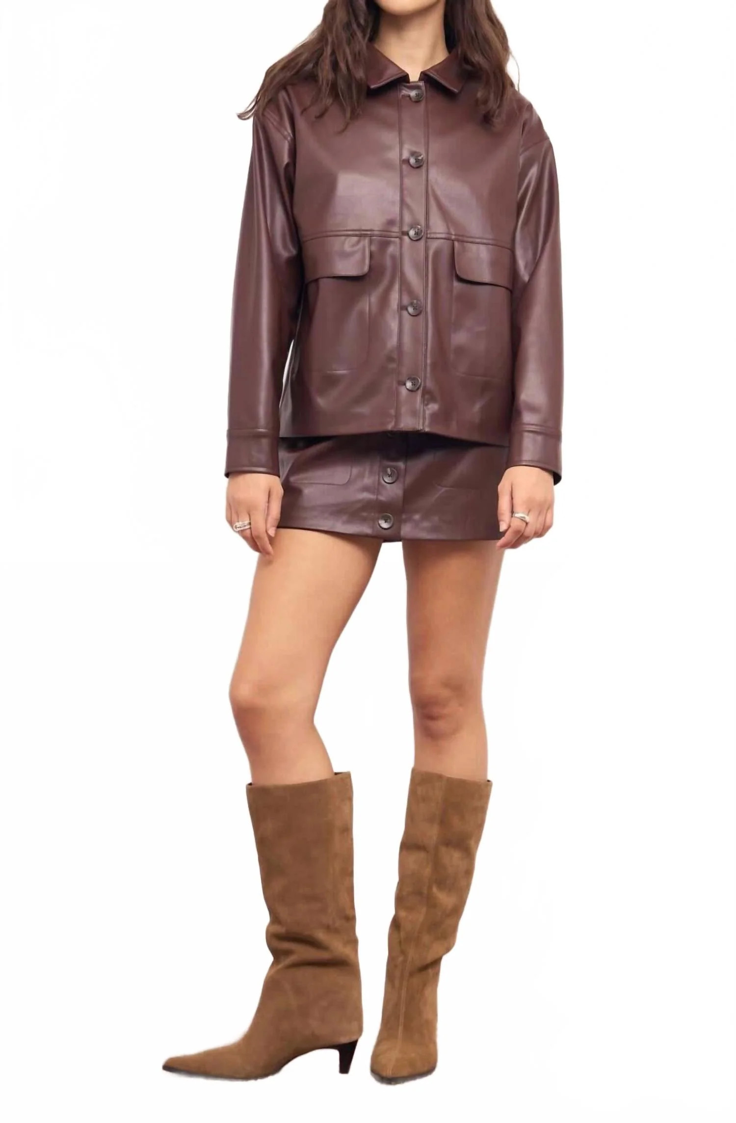 Faux Leather Skirt In Brown | Shop Simon