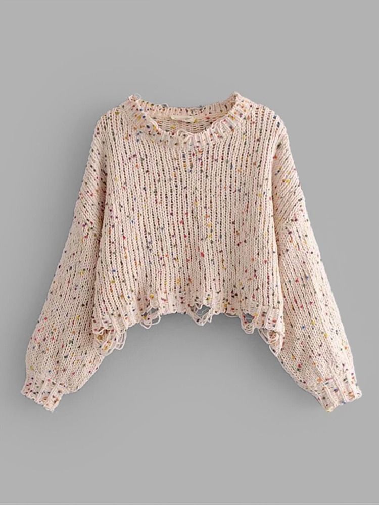 Drop Shoulder Crop Frayed Sweater | SHEIN