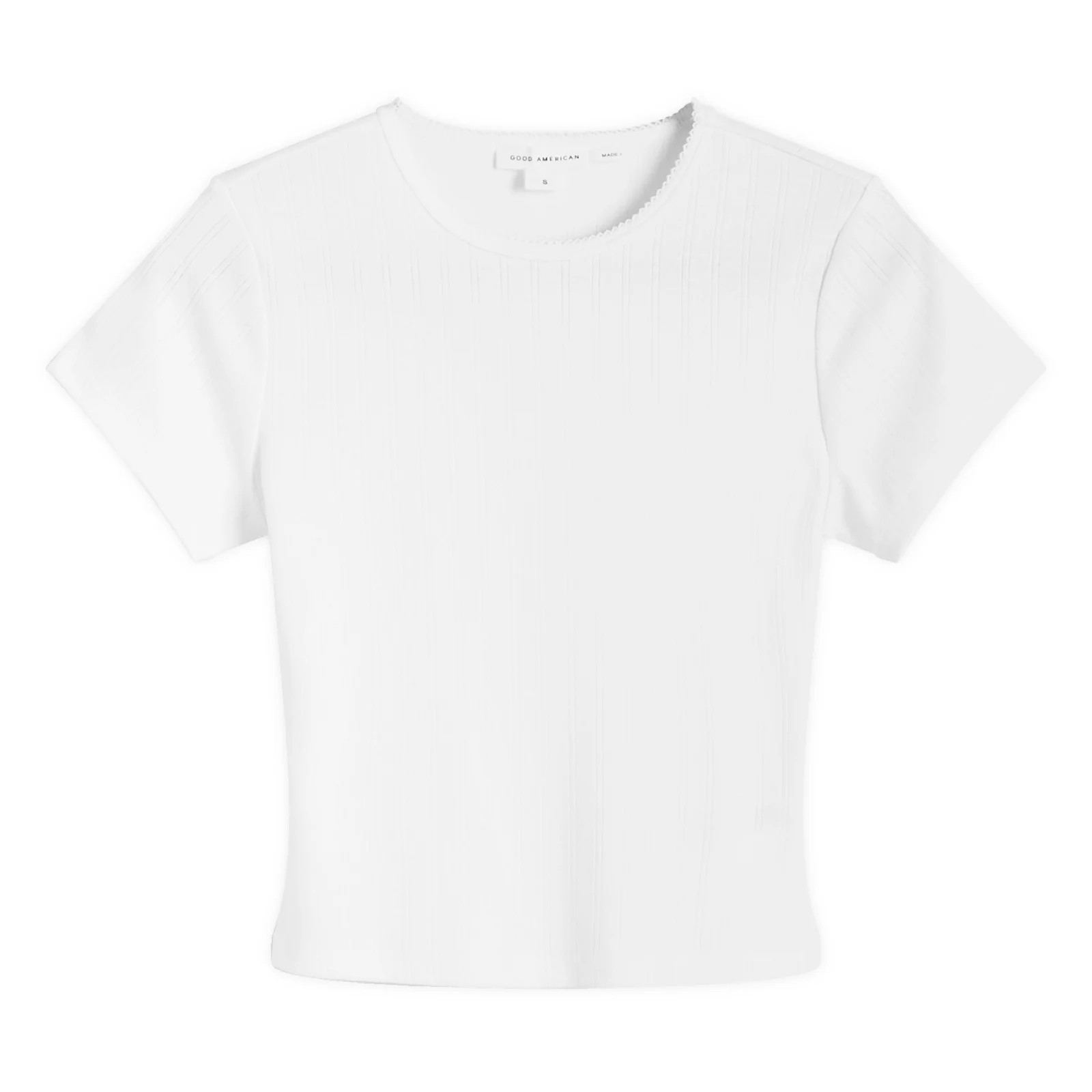 Good American Women's Cotton Pointelle Baby T-Shirt in White, Size Small | END. Clothing