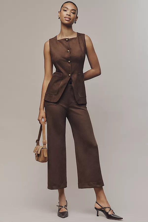 The Colette Crop Suede High-Rise Wide-Leg Pants by Maeve | Anthropologie (US)
