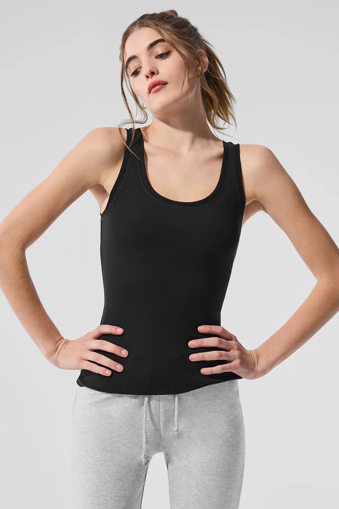 Ribbed Mesh Secret Tank - Black | Alo Yoga (US)