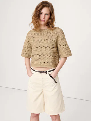 Coastal Cotton Crochet Sweater Tee | Banana Republic (US)