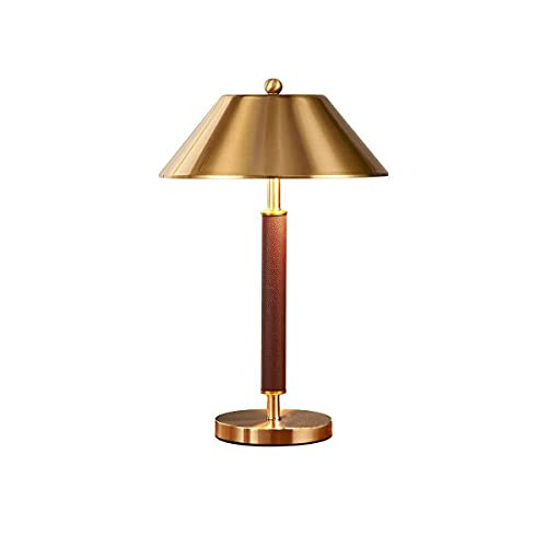 TTBDDDYH Button Switch Table Lamp, with E14*2 Base, Copper/Leather/Wrought Iron Material, Gold Base | Amazon (US)