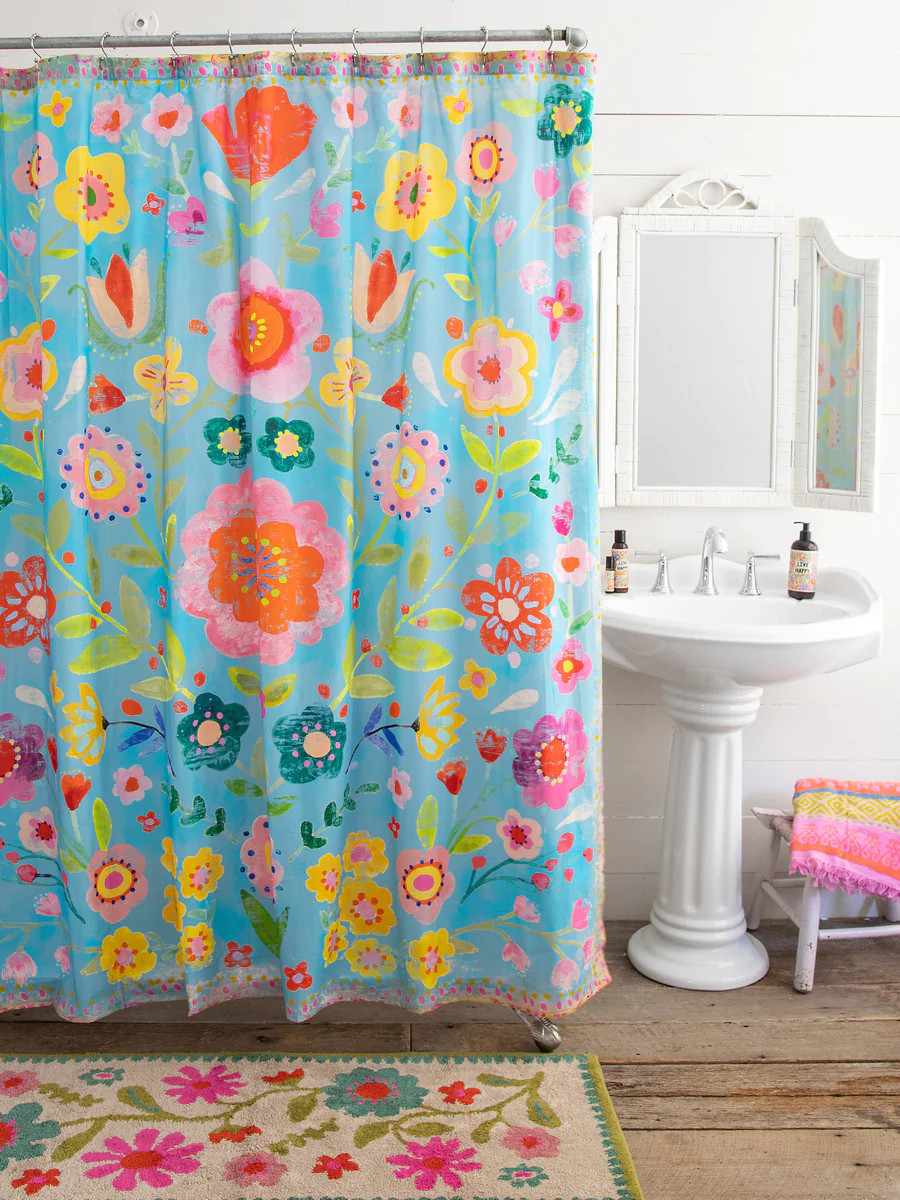 Boho Shower Curtain - Folk Flowers | Natural Life