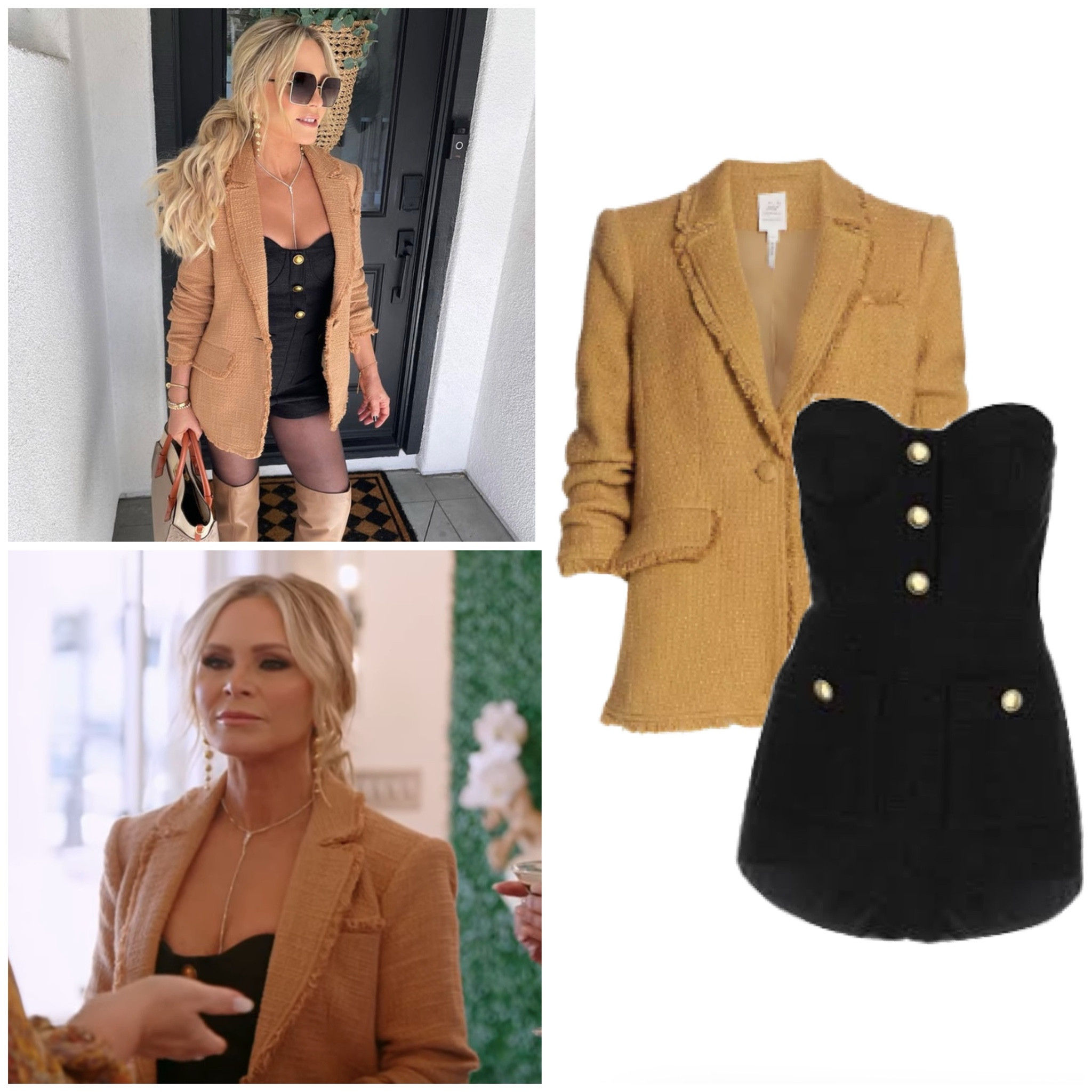 Tamra Judge’s Tan Tweed Blazer and Black Romper 📸 = @tamrajudge