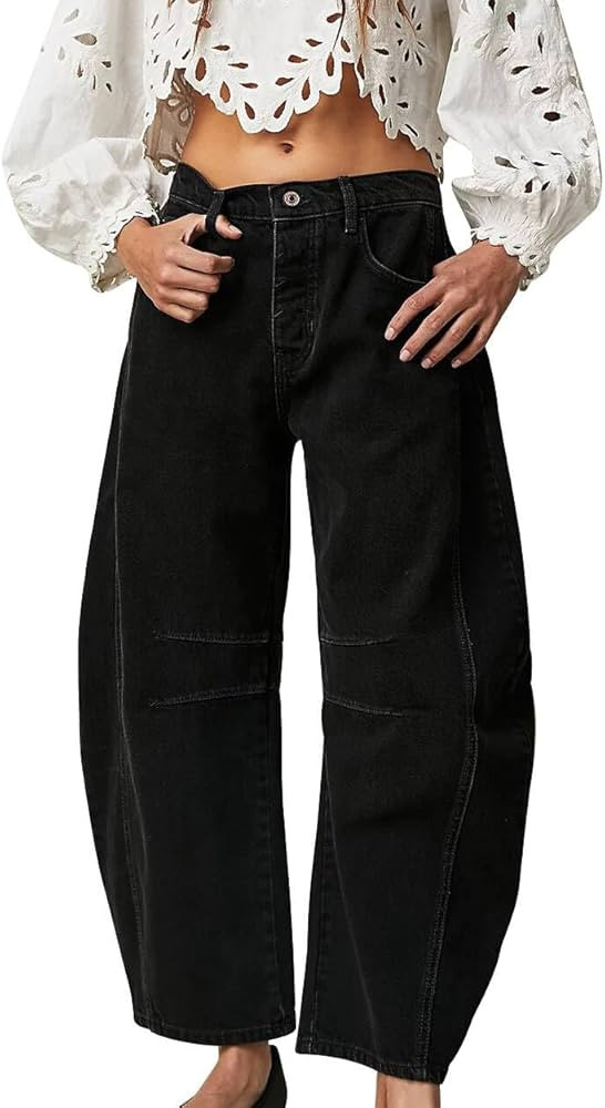 Barrel Jeans for Women Wide Leg Mid Rise Barrel Denim Ankle Pants Y2k Baggy Boyfriend Jeans with ... | Amazon (US)
