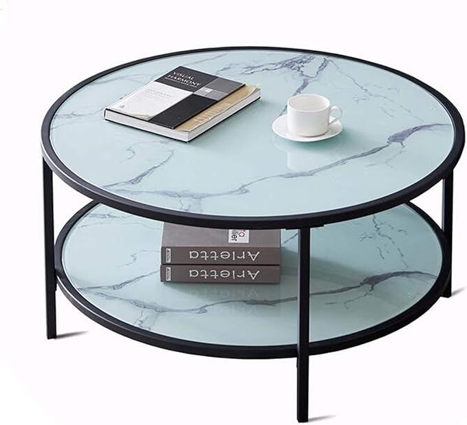 AOBABO 2-Tier 35.5''Round Industrial Coffee Table,Marble Color Glass Coffee Table with Large Stor... | Amazon (US)