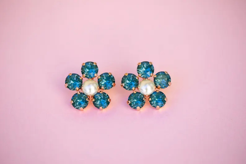 8mm Flower Drops or Studs Evergreen Twinkle & Fawn Pearl Choose Setting Color - Etsy | Etsy (US)
