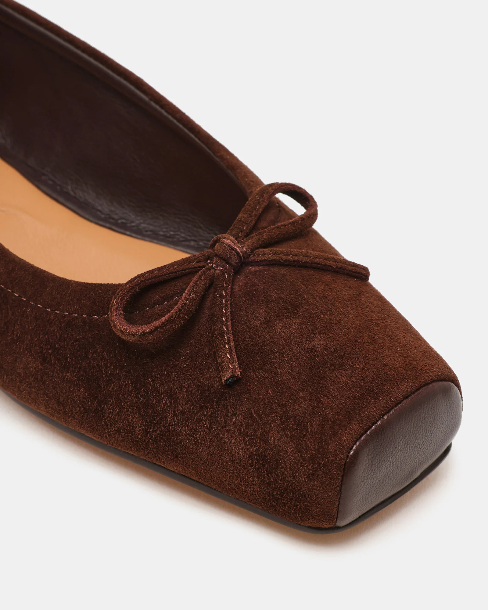 ELEVE Chocolate Brown Suede Ballet Square-Toe Women's Flat | Steve Madden (US)