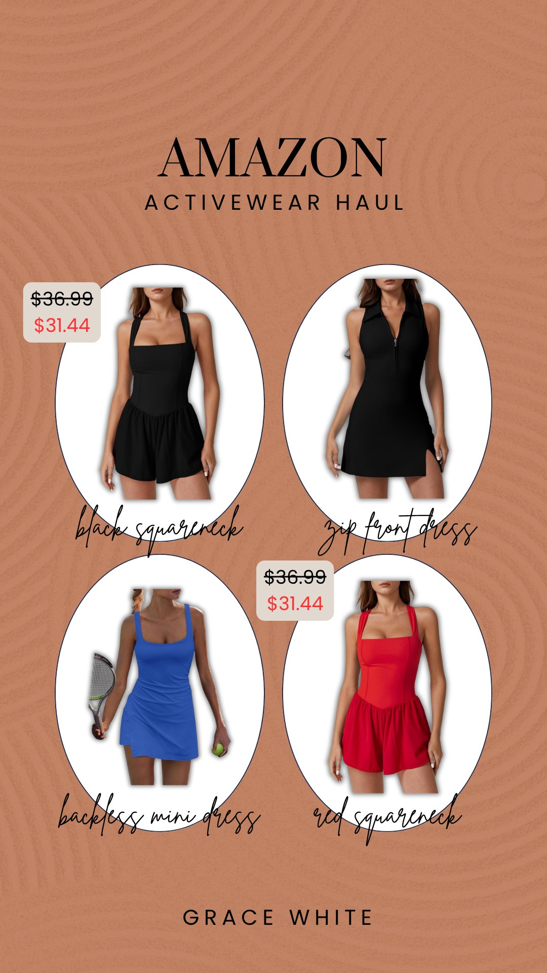 Shop my favorite Amazon activewear haul!

tts: M

activewear, workout clothes, Amazon haul, tennis dresses, summer dresses, Grace White
 

 #LTKootd #LTKfitnessgoals #LTKActive