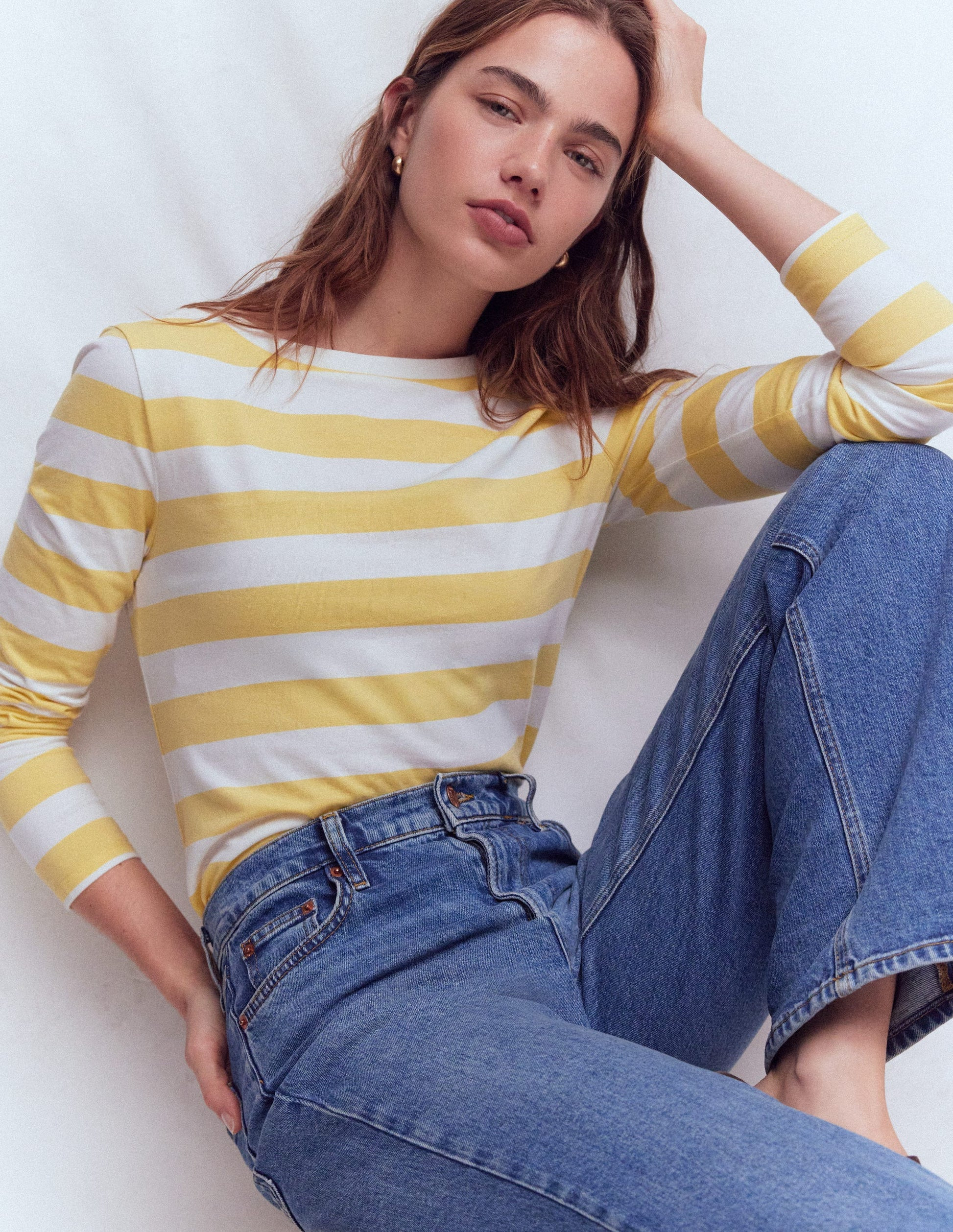 Olivia Long Sleeve Breton-Dusky Citron and Ivory Stripe | Boden (US)