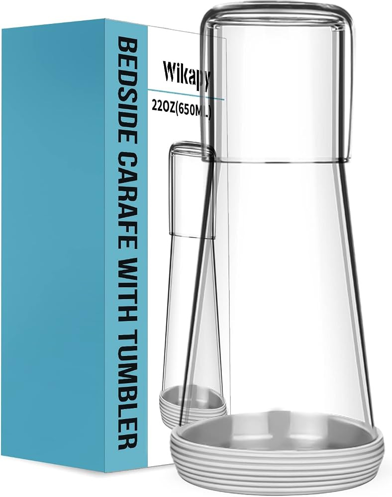 Bedside Night Water Carafe Set with Tumbler Glass, Clear Nightstand Carafe with Silicone Coaster ... | Amazon (US)