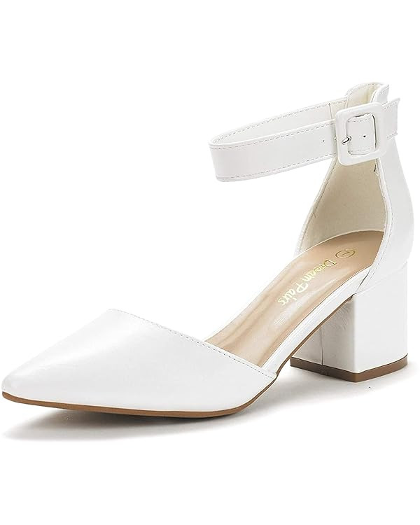 DREAM PAIRS ANNEE Pointed Toe Low Chunky Heels Pump Shoes | Amazon (US)