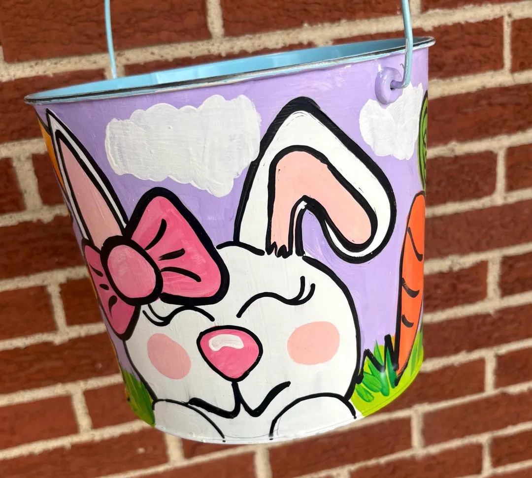 Custom Hand Painted Easter Bucket | Personalized Metal Pail With Bunny Design - Etsy | Etsy (US)