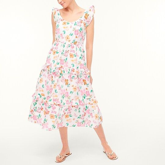 Flutter-sleeve ruffle-tiered midi dressItem BF883 | J.Crew Factory