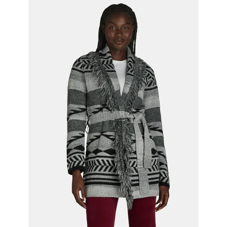 99 Jane Street Women's and Women's Plus Size Shawl Collar Cardigan Sweater with Fringe, Midweight... | Walmart (US)