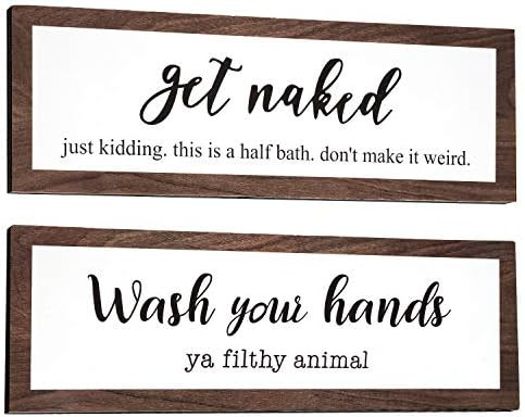 Jetec 2 Piece Get Naked Funny Bathroom Sign Wash Your Hands Bathroom Sign Bathroom Wooden Signs S... | Amazon (US)